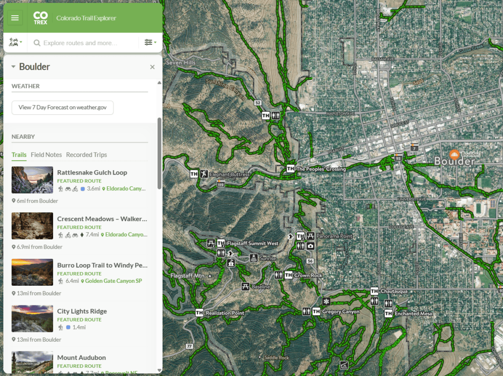COTREX CU Boulder Interactive Trail Map